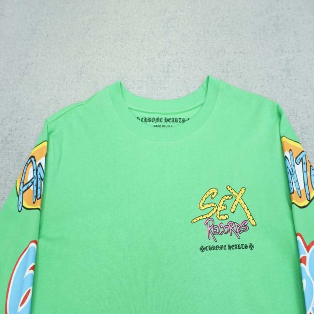 Chrome Hearts Yellow Letter Print Logo T-Shirt - Green Long Sleeve - Picture 9 of 13